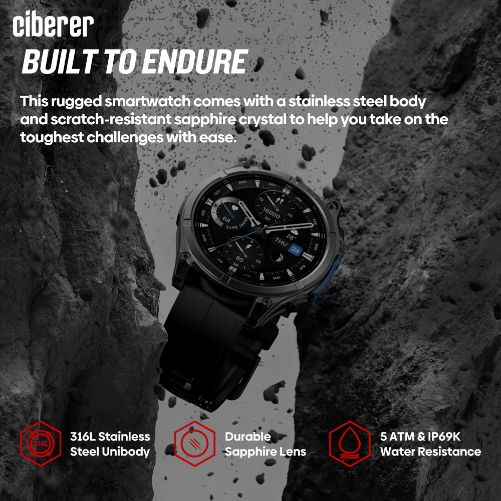 Ciberer Smartwatch Fitness Tracker: Wireless Calls, LED Flashlight, Voice Assistant