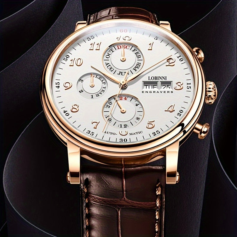 LOBINNI Brand Men'S Skeleton Mechanical Watches, Casual Men'S Gentlemanly Style Wristwatches