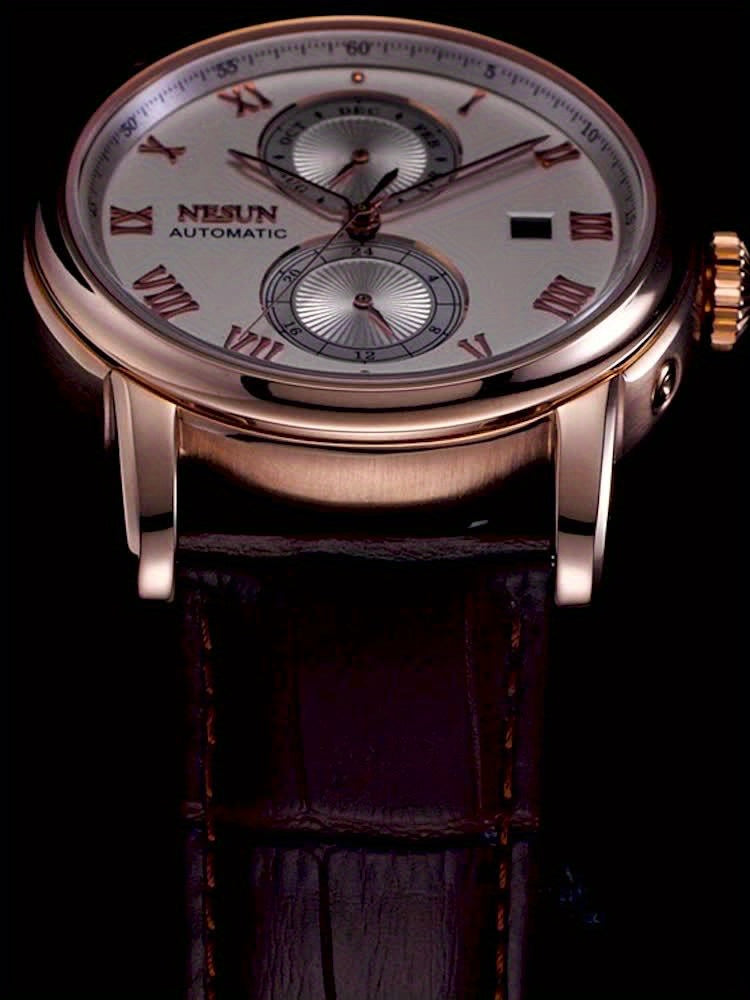 NESUN Men'S Automatic Mechanical Watch - Business Style, Stainless Steel Case, Hollow Dial