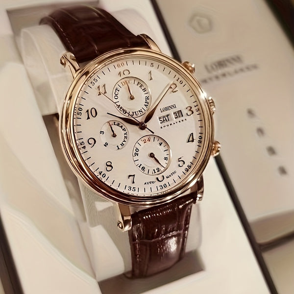 LOBINNI Brand Men'S Skeleton Mechanical Watches, Casual Men'S Gentlemanly Style Wristwatches