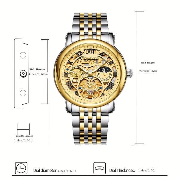 NESUN Automatic Mechanical Men's Watch - Multifunctional Luminous Stainless Steel Classic Business Watch