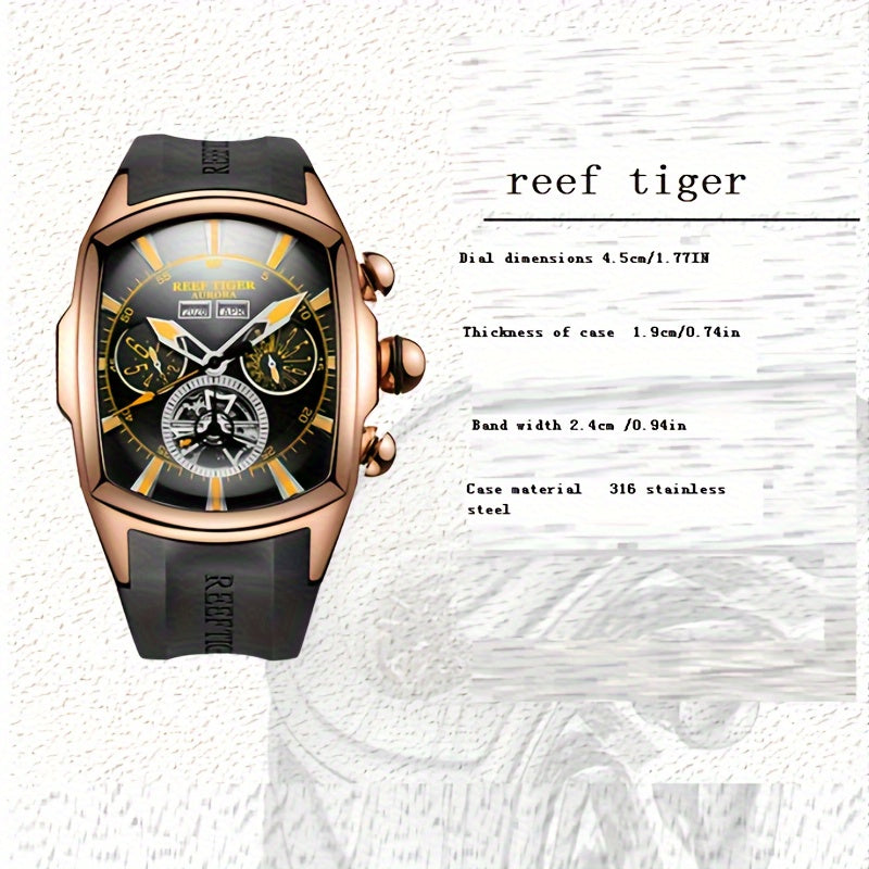 Reef Tiger Brand Men'S Automatic Mechanical Watch Business Men'S Watch Personality Fashion
