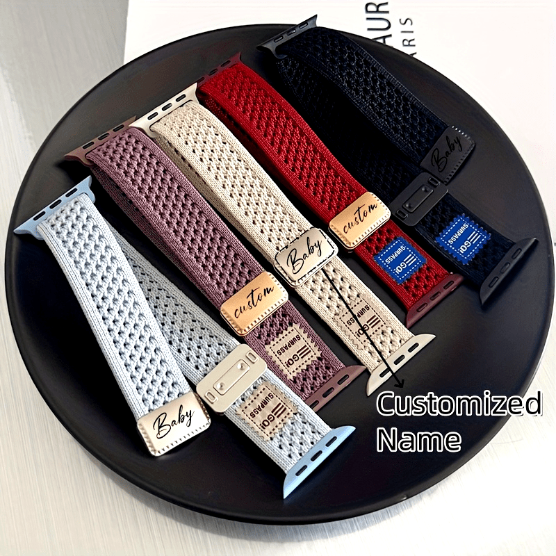 Customized Name for apple Watch Bands - Breathable Knit Nylon, Personalized with Engraved Charm