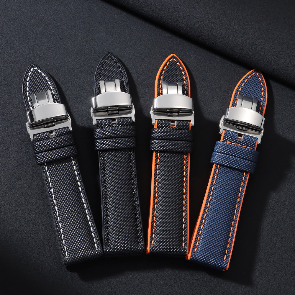 High-Quality Carbon Fiber Surface Silicone Watch Strap 20mm 22mm 24mm Composite Silicone Watch Band for Men