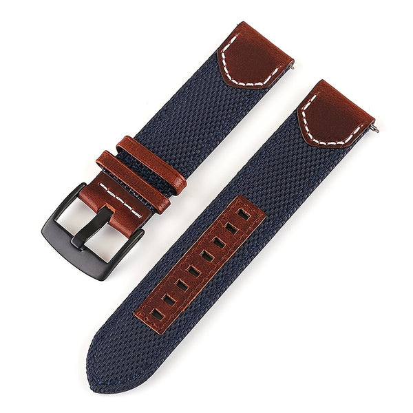 GFHEYE Vintage Oil Genuine Leather & Nylon Watch Band Strap with Steel Buckle