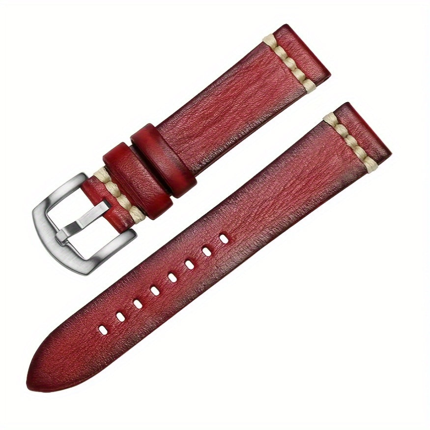 Men'S Vintage Style Genuine Leather Watch Strap, 20mm 22mm, Hand-Stitched Business Wristband with Metal Clasp