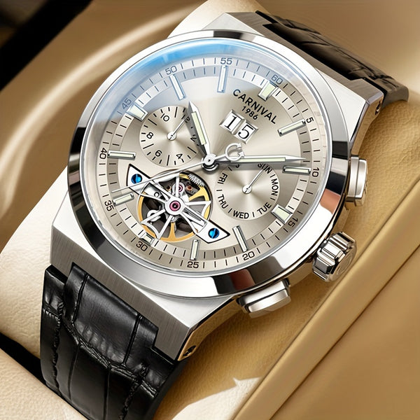 CARNIVAL Men's Luxury Automatic Mechanical Watch - Flywheel Mechanism, Chronograph