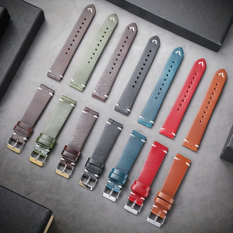 1pc Vintage Style Genuine Leather Watch Strap, Casual Tang Buckle Design