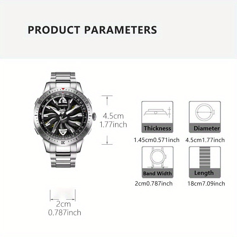 1pc Youth Men's Silvery Black Steel Belt Avant-garde Ruffian Car Turntable Scale Automatic Mechanical Watch