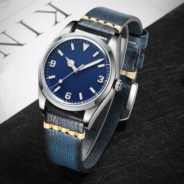 Men'S Vintage Style Genuine Leather Watch Strap, 20mm 22mm, Hand-Stitched Business Wristband with Metal Clasp