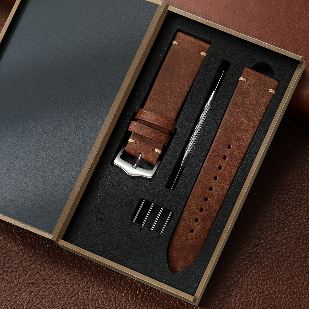 Vintage Genuine Leather Watch Strap 20mm 22mm Exquisite Gift Box Packaging