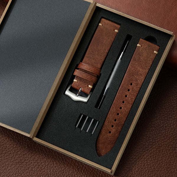 Vintage Genuine Leather Watch Strap 20mm 22mm Exquisite Gift Box Packaging