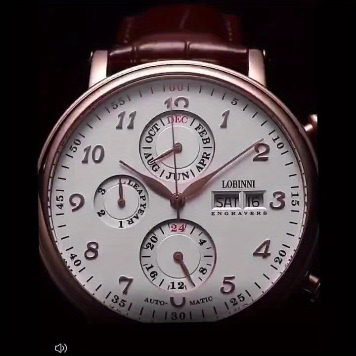 LOBINNI Brand Men'S Skeleton Mechanical Watches, Casual Men'S Gentlemanly Style Wristwatches