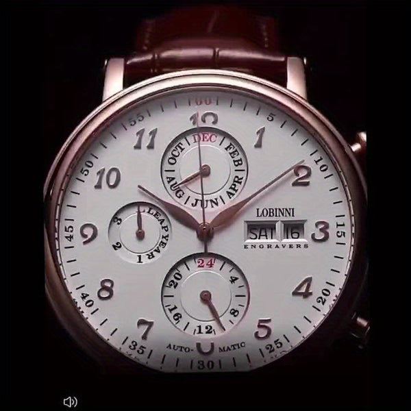 LOBINNI Brand Men'S Skeleton Mechanical Watches, Casual Men'S Gentlemanly Style Wristwatches