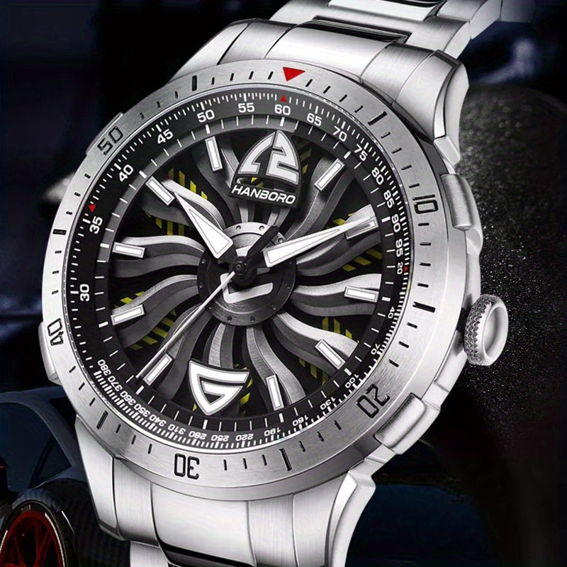 1pc Youth Men's Silvery Black Steel Belt Avant-garde Ruffian Car Turntable Scale Automatic Mechanical Watch