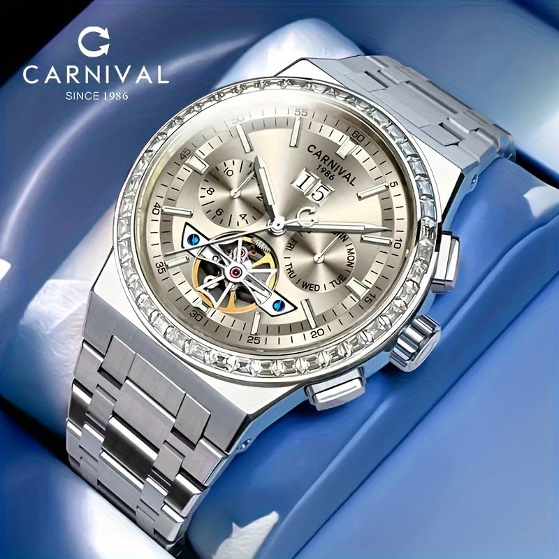 Carnival Men's Watch With HE Key Diving Watch Multi-function Men's Mechanical Watch Waterproof Wristwatch Holiday Gift