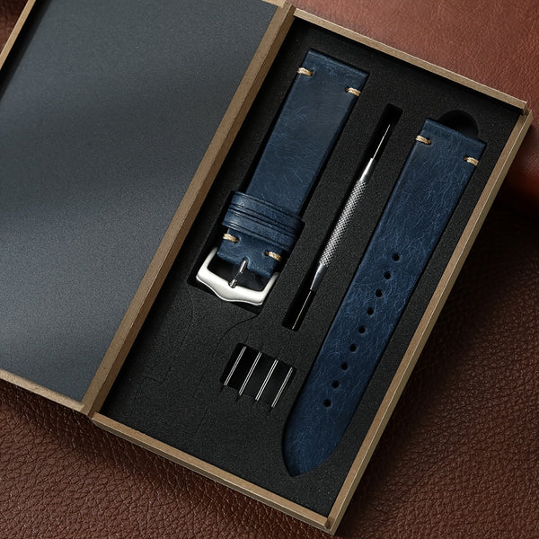 Vintage Genuine Leather Watch Strap 20mm 22mm Exquisite Gift Box Packaging
