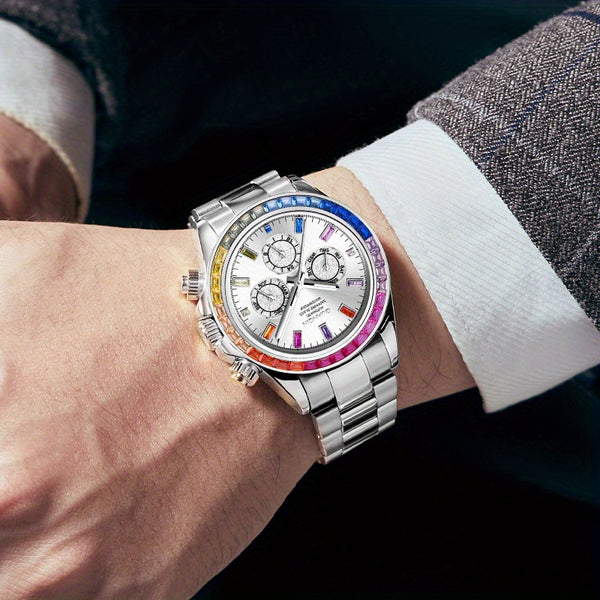 GUANQIN Men'S Luxury Mechanical Watch - Stainless Steel Dial & Band with Luminous Hands, 24H Display