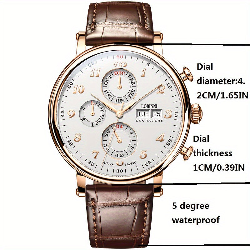 LOBINNI Brand Men'S Skeleton Mechanical Watches, Casual Men'S Gentlemanly Style Wristwatches