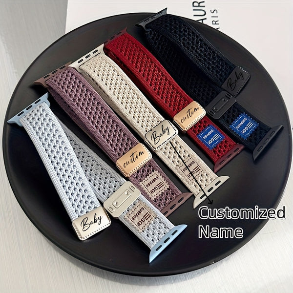 Customized Name for apple Watch Bands - Breathable Knit Nylon, Personalized with Engraved Charm