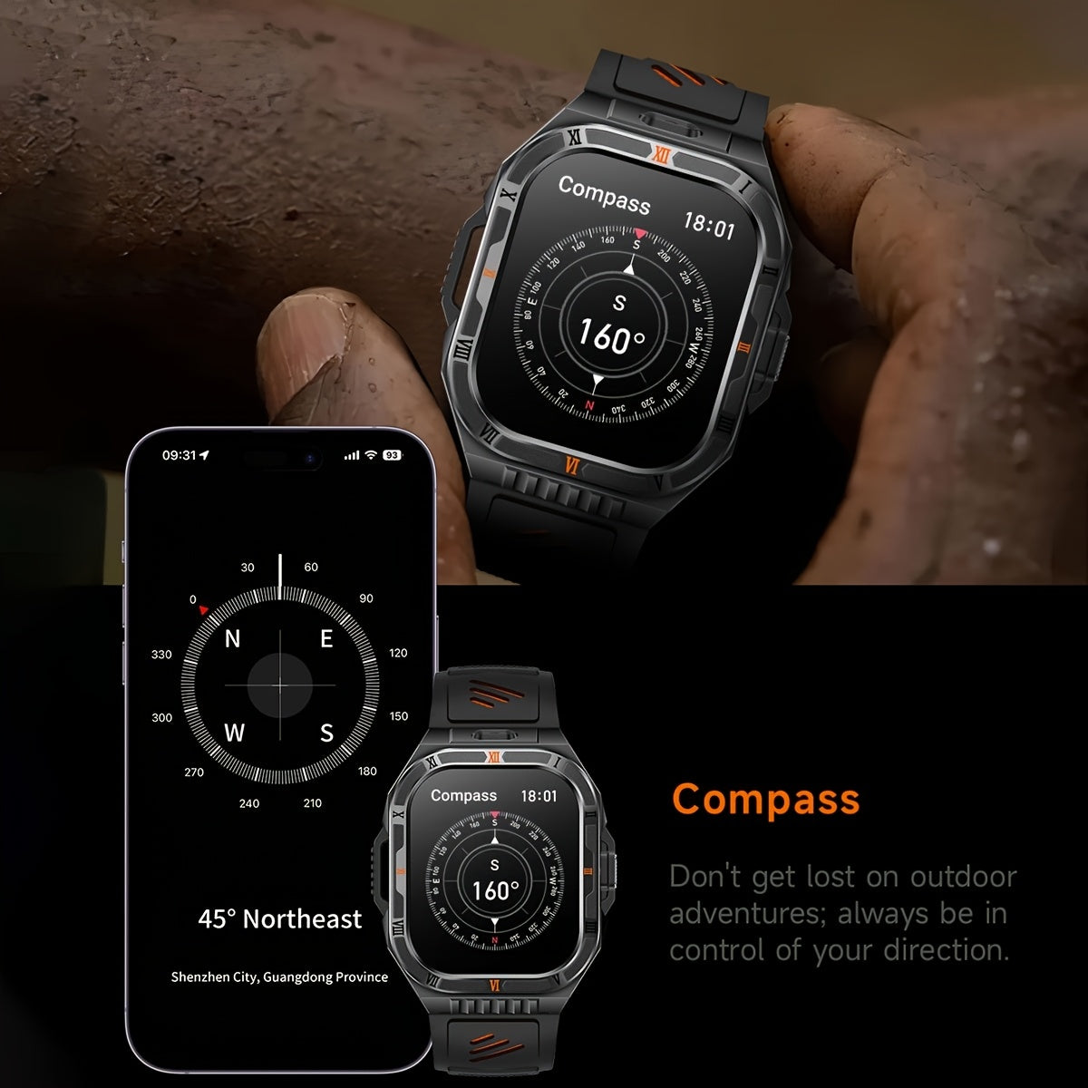 COIUSOR Men's Smart Watch with 1100mAh Battery, -Free Calling, Waterproof, 100+ Sports Modes