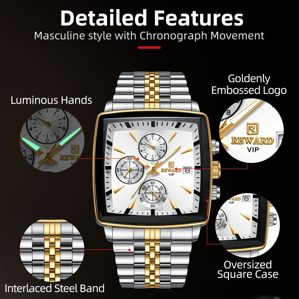 REWARD Rectangle Men'S Watches Quartz Wristwatches Luxury Business Watch Clock Luminous Hands Clock