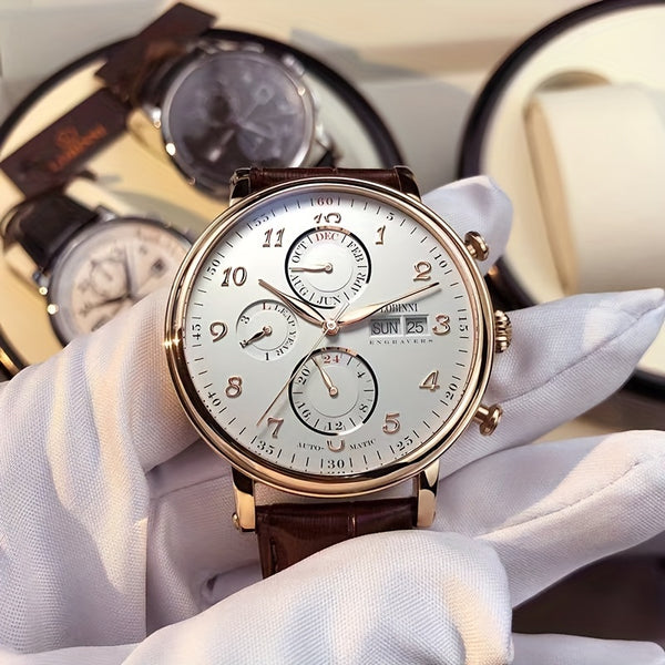 LOBINNI Brand Men'S Skeleton Mechanical Watches, Casual Men'S Gentlemanly Style Wristwatches