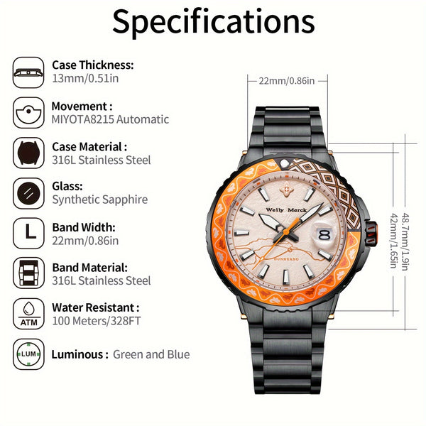 Chinese Style Men's Watch - Miyota 8215 Movement Automatic Watches for Men