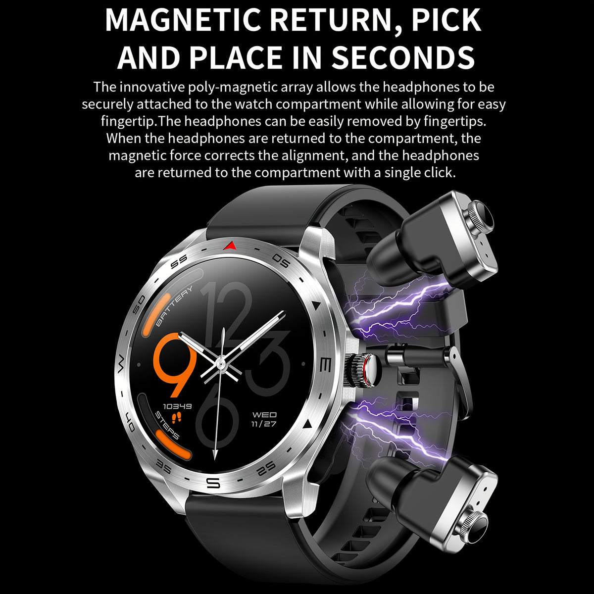 2025 new Men's smart watch, built-in TWS wireless headset, supports wireless calls, message push