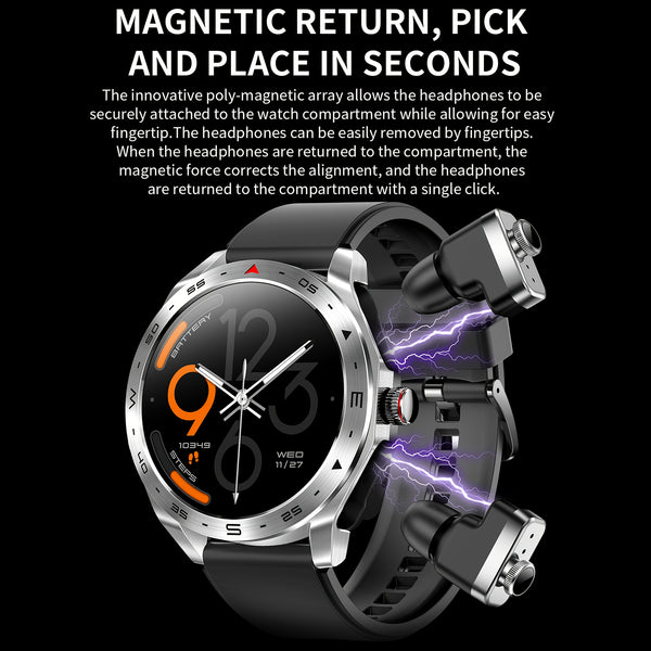 2025 new Men's smart watch, built-in TWS wireless headset, supports wireless calls, message push