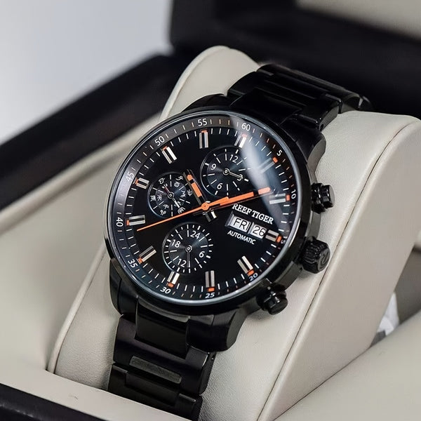 Reef Tiger Watch Men'S Mechanical Watch Automatic Multi-function Double Calendar Business
