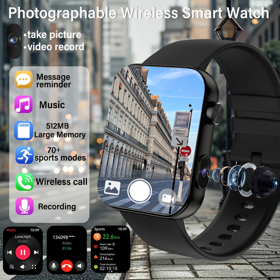 2025 First Smartwatch with Camera, Audio & Video Recording, 1.91