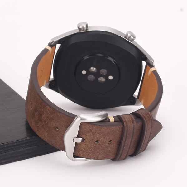 Men's Genuine Calf Leather Watch Strap - 20mm 22mm Width, Black Vintage Expandable Buckle