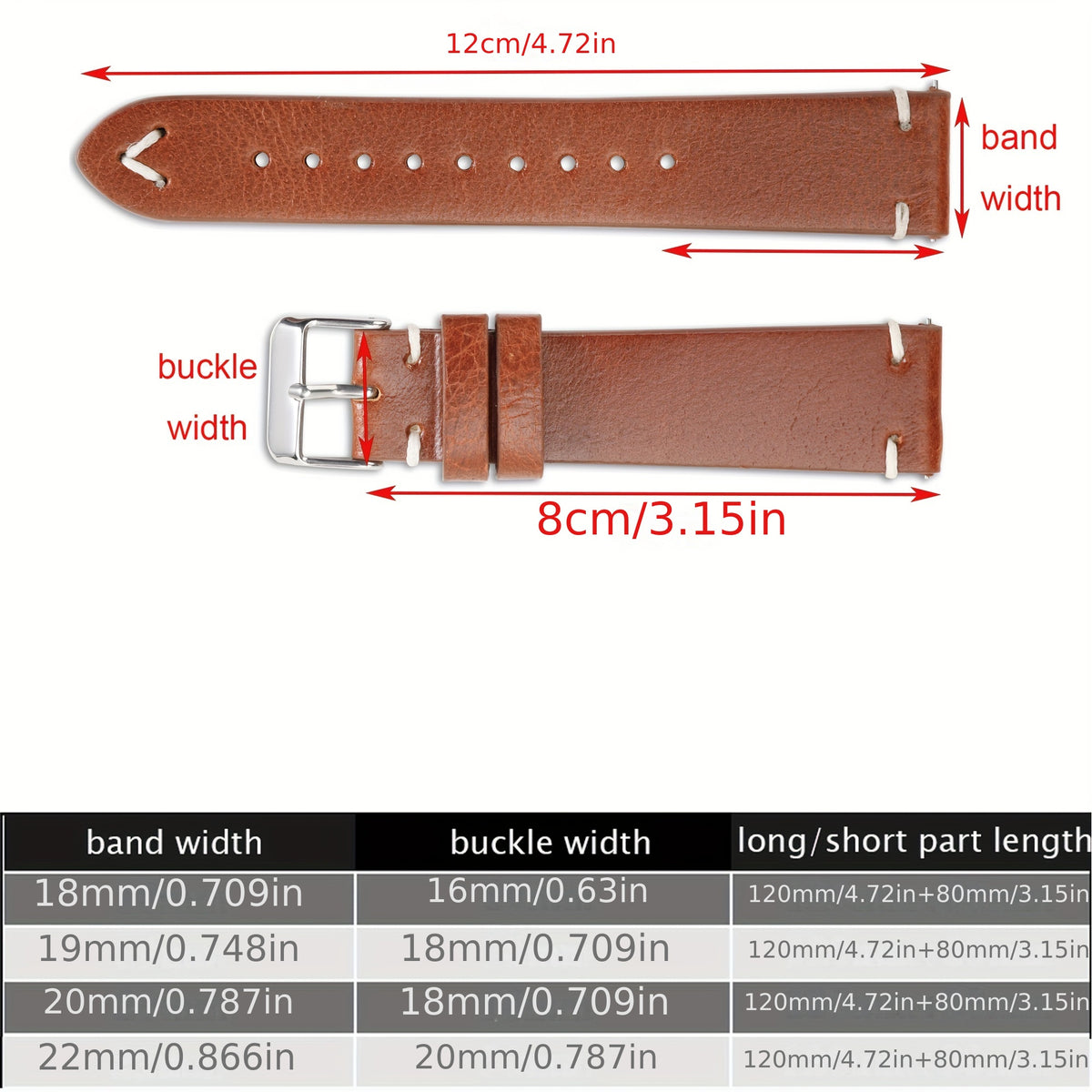 1pc Vintage Style Genuine Leather Watch Strap, Casual Tang Buckle Design