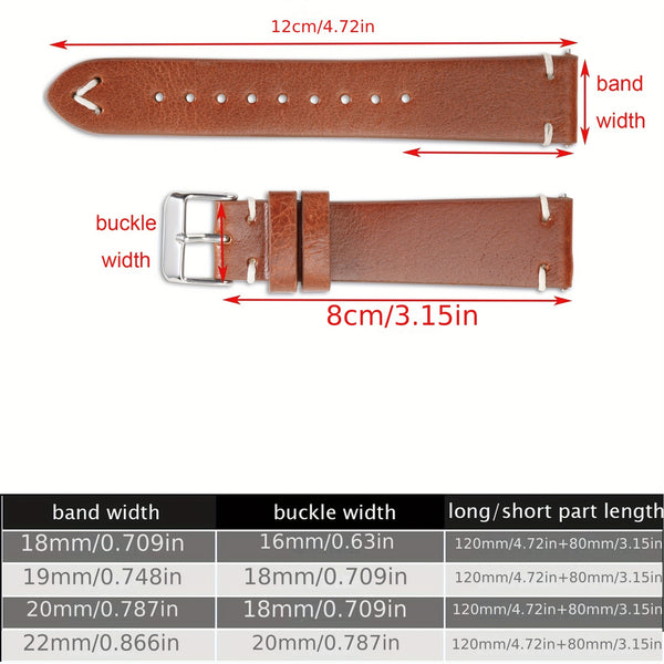 1pc Vintage Style Genuine Leather Watch Strap, Casual Tang Buckle Design