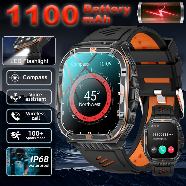 COIUSOR Men's Smart Watch with 1100mAh Battery, -Free Calling, Waterproof, 100+ Sports Modes