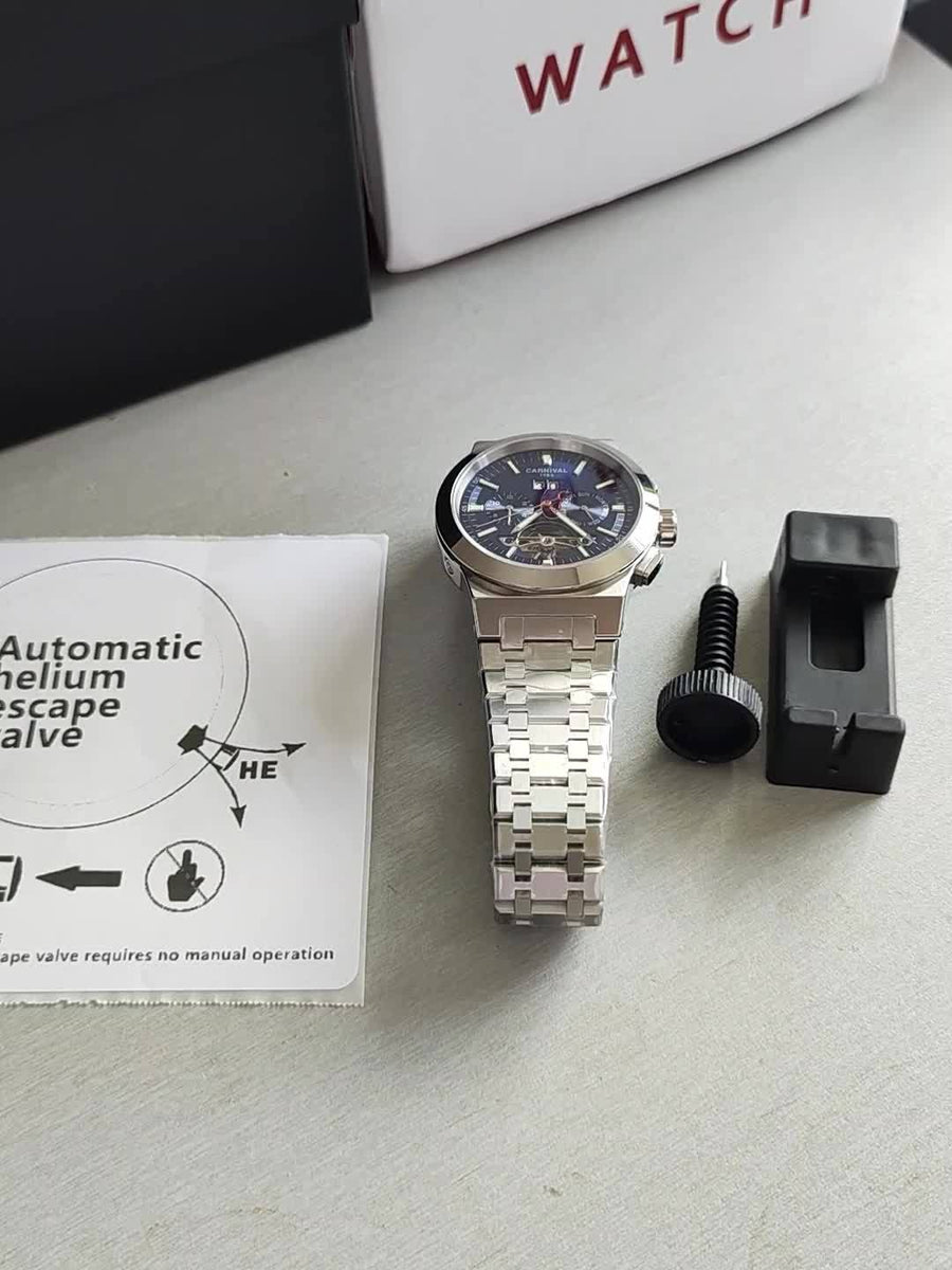 CARNIVAL Men's Luxury Automatic Mechanical Watch - Flywheel Mechanism, Chronograph
