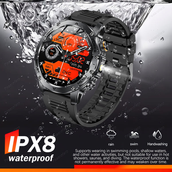 Paearofero 1000mAh Large Battery Outdoor Smartwatch, LED Flashlight, Wireless Calling, Voice Assistant