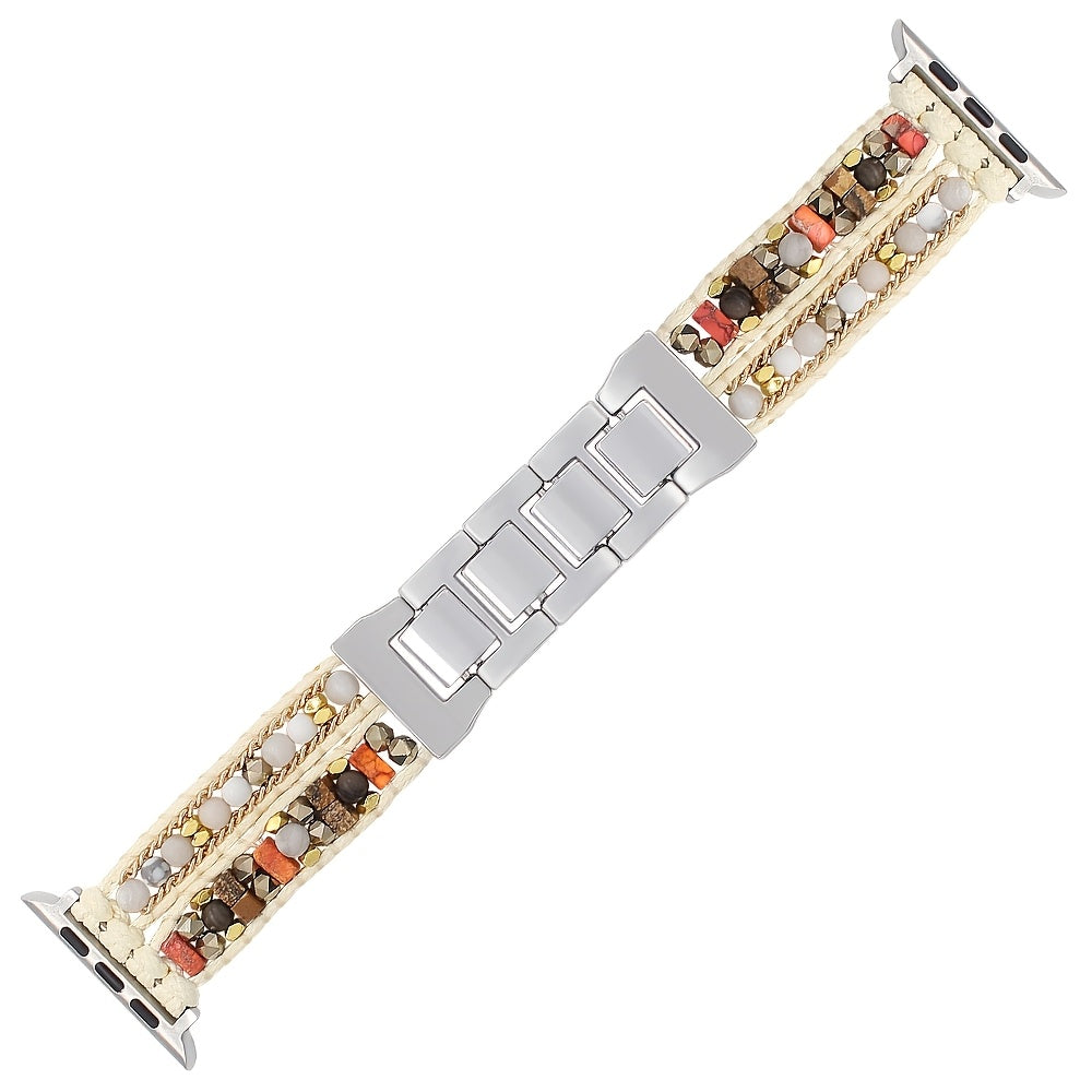 1pc Bohemian Style Natural Stone Beaded Apple Watch Strap, Unisex Bracelet with Dual Chain Options Available