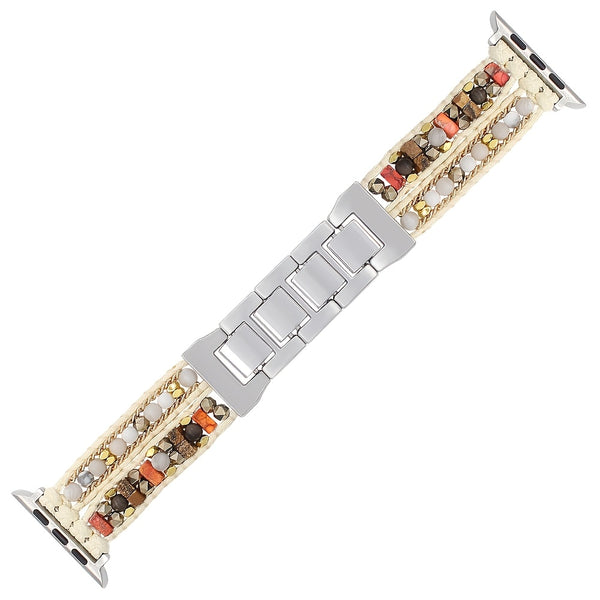 1pc Bohemian Style Natural Stone Beaded Apple Watch Strap, Unisex Bracelet with Dual Chain Options Available