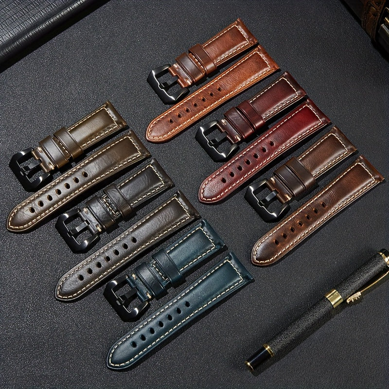 1pc Retro Genuine Leather Cowhide Watch Strap For Men And Women