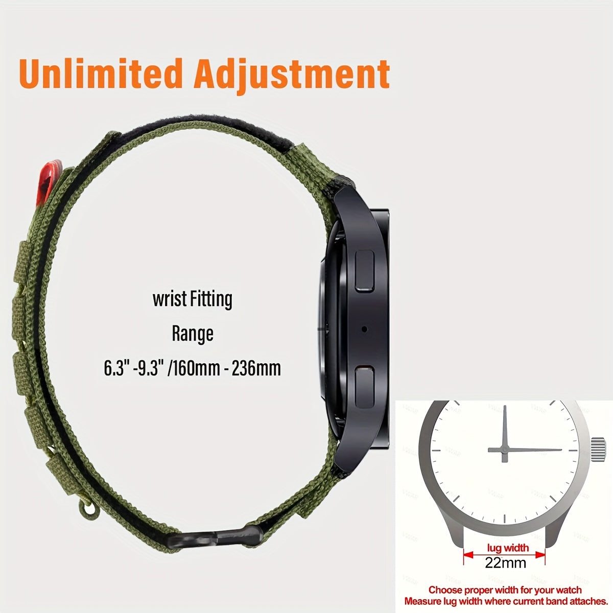 VWAR Tactical Nylon Watch Strap 22mm Quick Release for Huawei