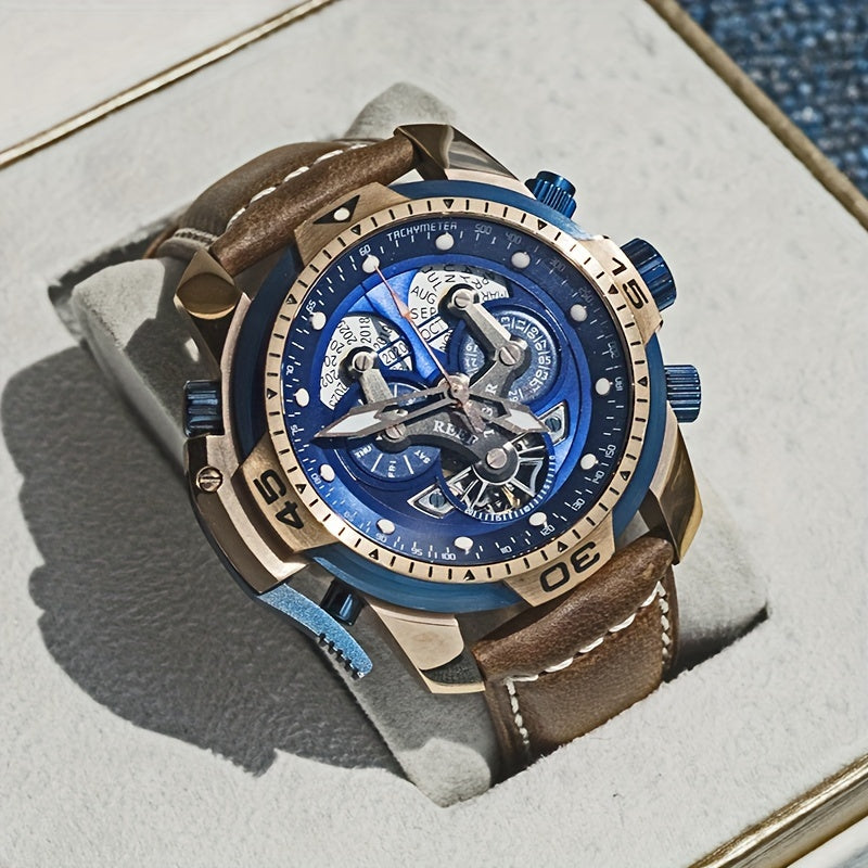 REEF TIGER Sport Automatic Watch - Big Dial Skeleton, Water Resistant, Stainless Steel, Date and Calendar