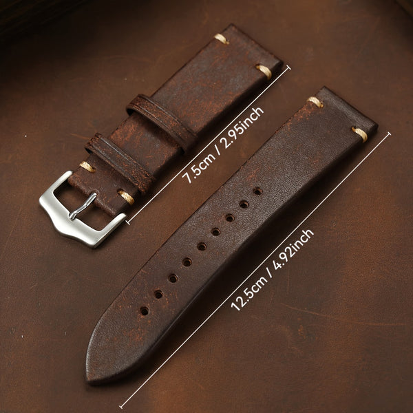 Men's Genuine Calf Leather Watch Strap - 20mm 22mm Width, Black Vintage Expandable Buckle