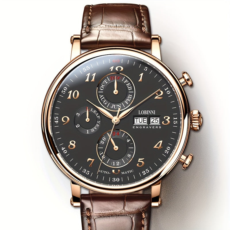 LOBINNI Brand Men'S Skeleton Mechanical Watches, Casual Men'S Gentlemanly Style Wristwatches