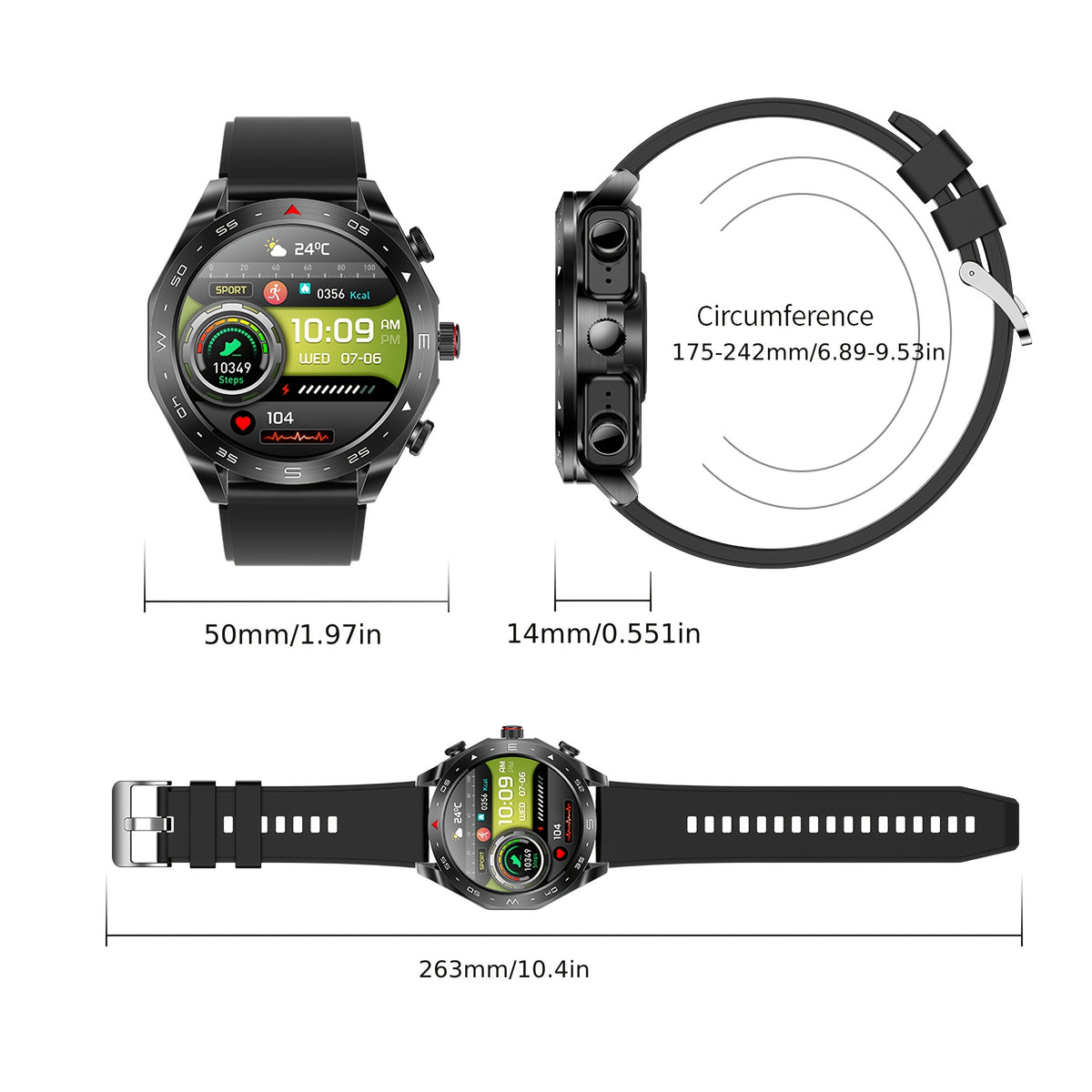 2025 new Men's smart watch, built-in TWS wireless headset, supports wireless calls, message push