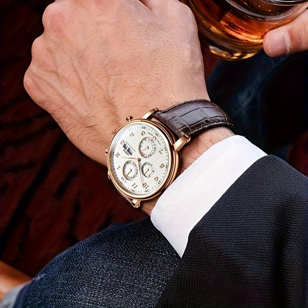 LOBINNI Brand Men'S Skeleton Mechanical Watches, Casual Men'S Gentlemanly Style Wristwatches