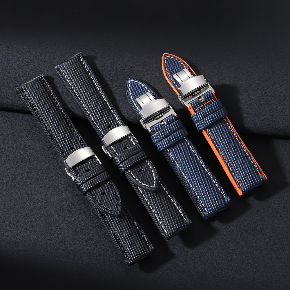 High-Quality Carbon Fiber Surface Silicone Watch Strap 20mm 22mm 24mm Composite Silicone Watch Band for Men