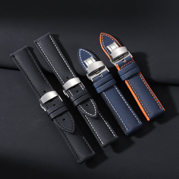 High-Quality Carbon Fiber Surface Silicone Watch Strap 20mm 22mm 24mm Composite Silicone Watch Band for Men