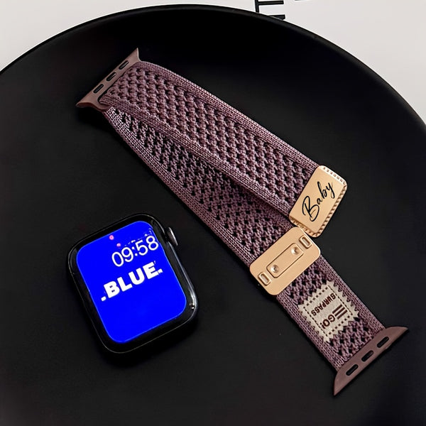 Customized Name for apple Watch Bands - Breathable Knit Nylon, Personalized with Engraved Charm